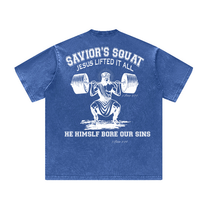Savior's Squat Jesus Lifted It All Unisex Tee