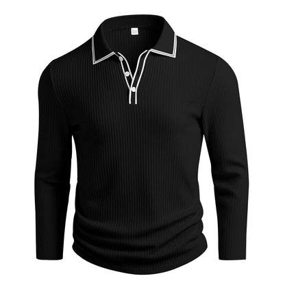 Men's Long Sleeve Polo Shirt Jacquard Fabric Collared Top