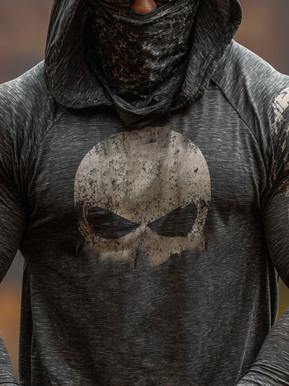 Men's Retro Outdoor Sun Protection Breathable Cooling Mask Hooded Sun Protection Long Sleeve Top