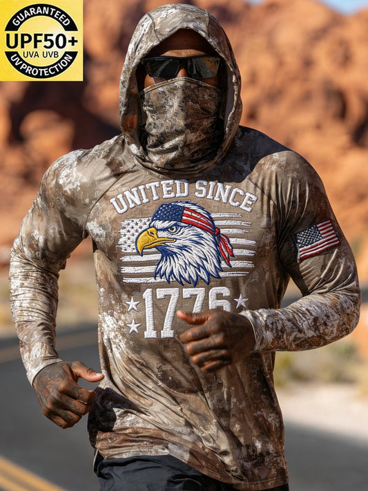 Men's Outdoor Sun Protection Breathable Cool Face Mask Hooded Printed Long-Sleeved Top