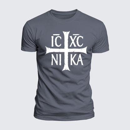 Luxe Mercerized Cotton Tee - ICXC NIKA Christogram Jesus Christ is winner