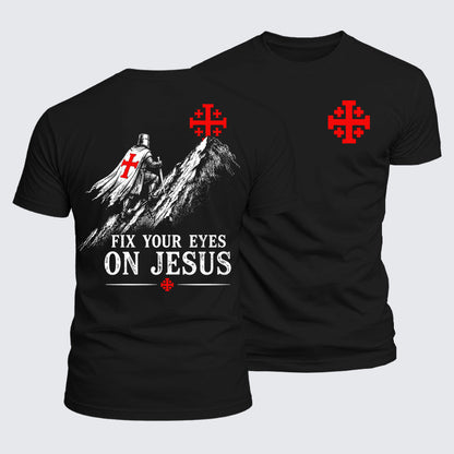 Luxe Mercerized Cotton Tee - Fix Your Eyes on Jesus Crusader Knight Jerusalem Cross