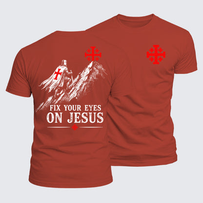 Luxe Mercerized Cotton Tee - Fix Your Eyes on Jesus Crusader Knight Jerusalem Cross