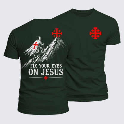 Luxe Mercerized Cotton Tee - Fix Your Eyes on Jesus Crusader Knight Jerusalem Cross