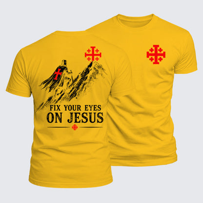 Luxe Mercerized Cotton Tee - Fix Your Eyes on Jesus Crusader Knight Jerusalem Cross
