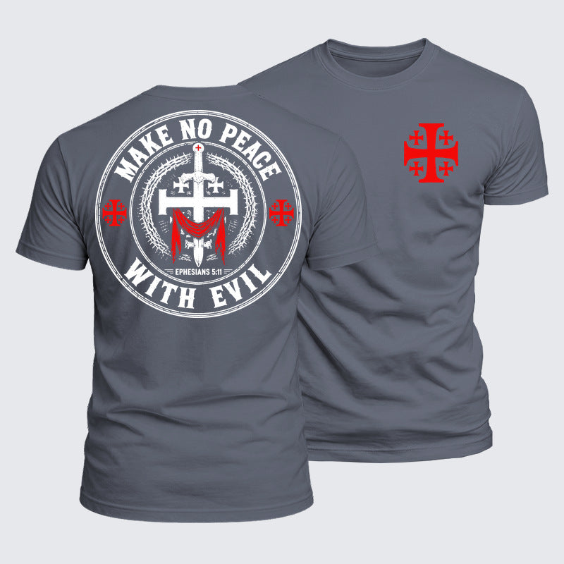 Luxe Mercerized Cotton Tee - Make No Peace with Evil Knight Templar Jerusalem Cross