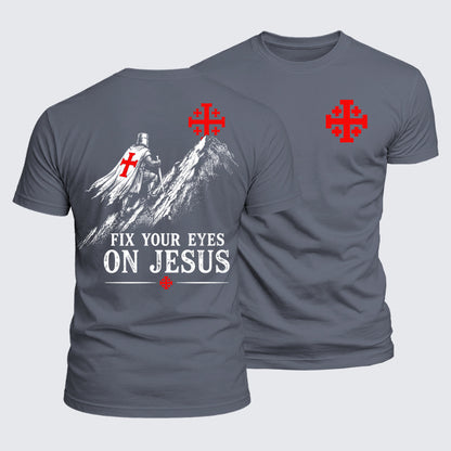 Luxe Mercerized Cotton Tee - Fix Your Eyes on Jesus Crusader Knight Jerusalem Cross