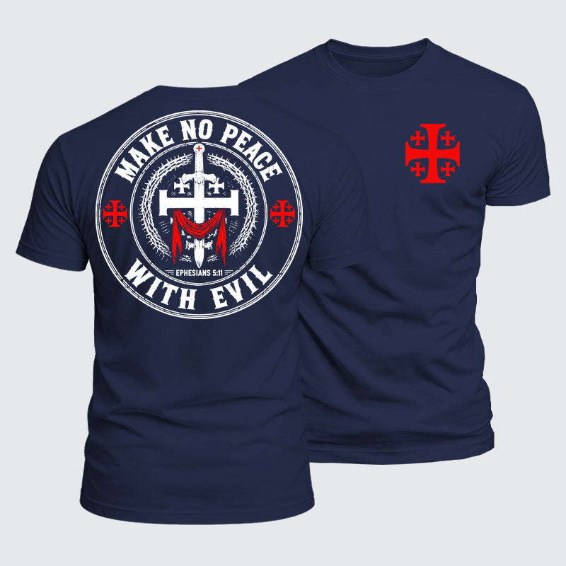 Luxe Mercerized Cotton Tee - Make No Peace with Evil Knight Templar Jerusalem Cross