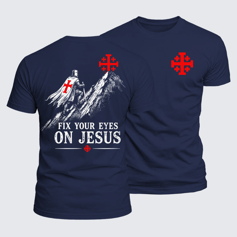 Luxe Mercerized Cotton Tee - Fix Your Eyes on Jesus Crusader Knight Jerusalem Cross