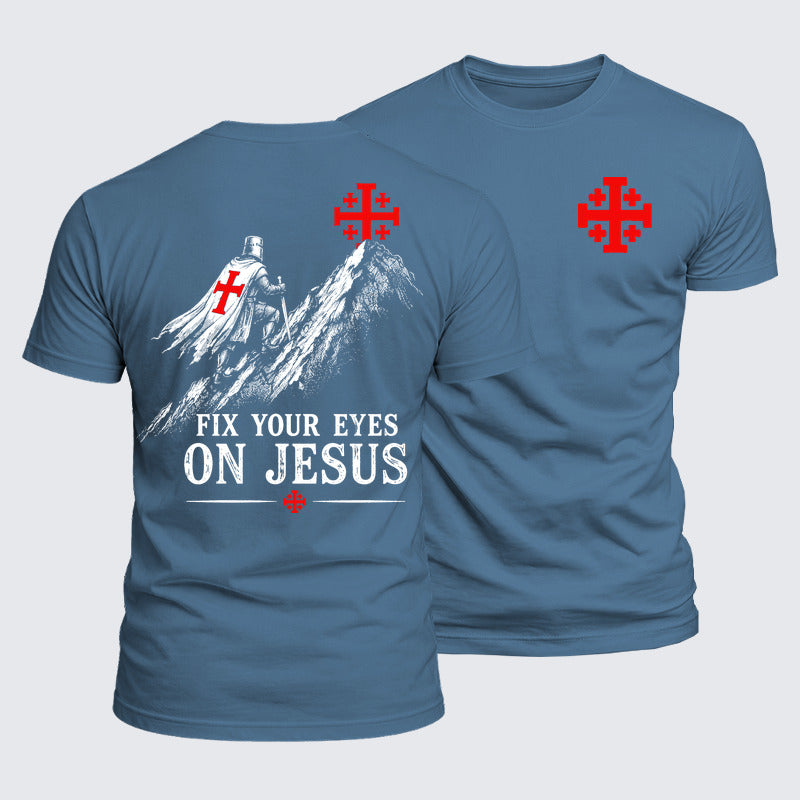 Luxe Mercerized Cotton Tee - Fix Your Eyes on Jesus Crusader Knight Jerusalem Cross