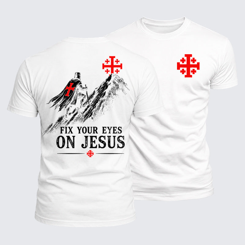 Luxe Mercerized Cotton Tee - Fix Your Eyes on Jesus Crusader Knight Jerusalem Cross