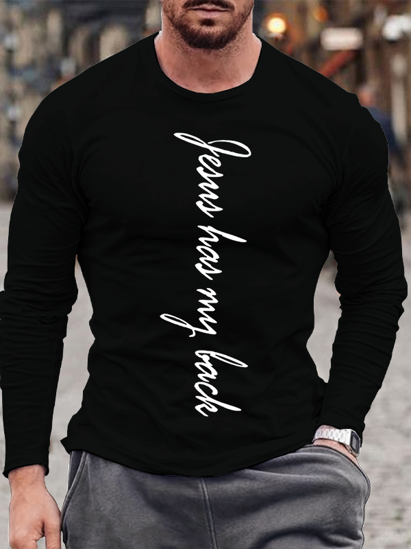Jesus Has My Back Back Print Long Sleeve T-Shirt
