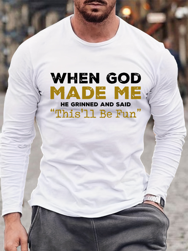 When God Made Me Jesus God Christian Cotton Long Sleeve T-Shirt