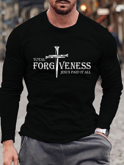 Total Forgiveness Jesus Paid It All  Cross Nails Christian Cotton Long Sleeve T-Shirt