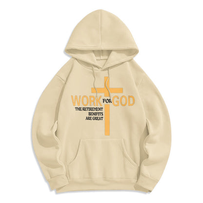 Classic Style Cross Work For God Fleece Lined Polyester Hoodie