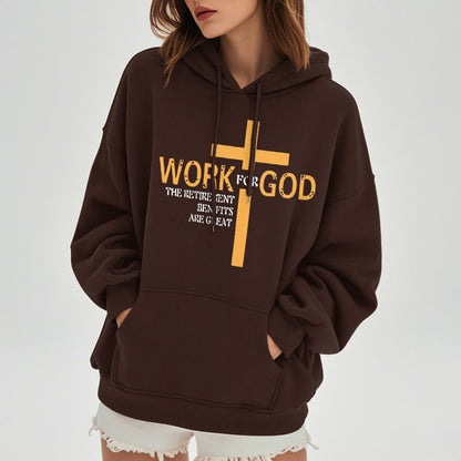 Classic Style Cross Work For God Fleece Lined Polyester Hoodie