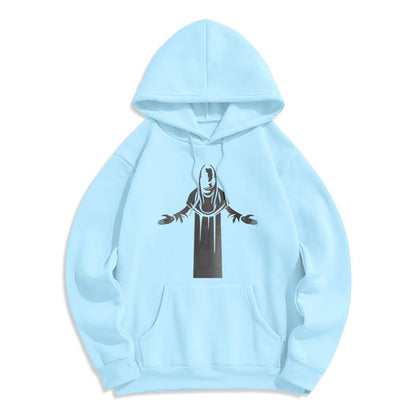 Classic Style Saint Figure Hands Open Praying Fleece Lined Polyester Hoodie