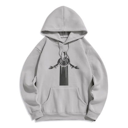 Classic Style Saint Figure Hands Open Praying Fleece Lined Polyester Hoodie