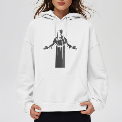 Classic Style Saint Figure Hands Open Praying Fleece Lined Polyester Hoodie