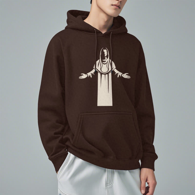 Classic Style Saint Figure Hands Open Praying Fleece Lined Polyester Hoodie
