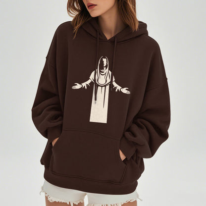 Classic Style Saint Figure Hands Open Praying Fleece Lined Polyester Hoodie