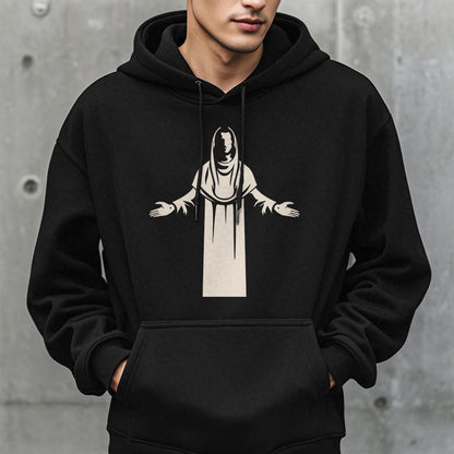 Classic Style Saint Figure Hands Open Praying Fleece Lined Polyester Hoodie