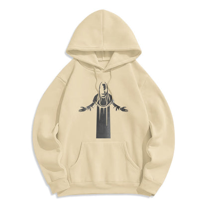 Classic Style Saint Figure Hands Open Praying Fleece Lined Polyester Hoodie