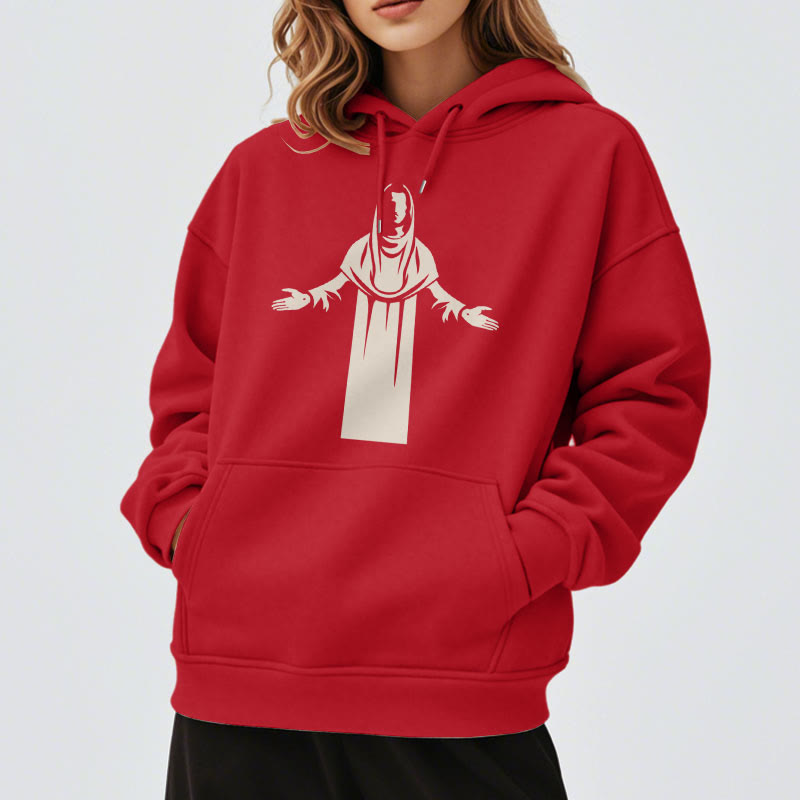 Classic Style Saint Figure Hands Open Praying Fleece Lined Polyester Hoodie