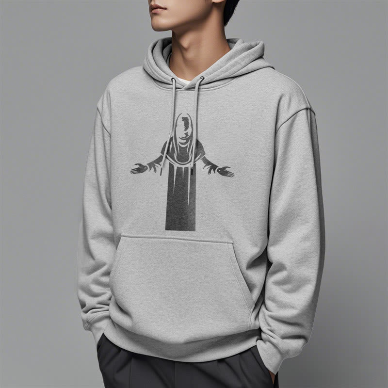 Classic Style Saint Figure Hands Open Praying Fleece Lined Polyester Hoodie