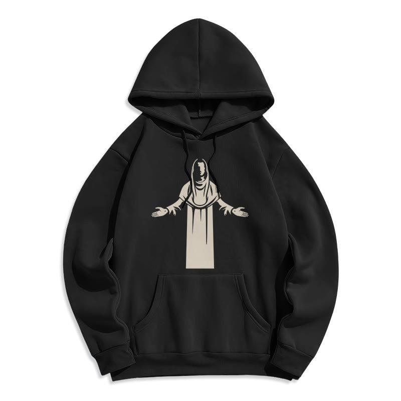Classic Style Saint Figure Hands Open Praying Fleece Lined Polyester Hoodie