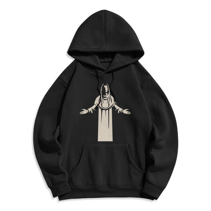 Classic Style Saint Figure Hands Open Praying Fleece Lined Polyester Hoodie