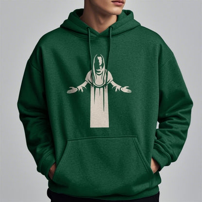Classic Style Saint Figure Hands Open Praying Fleece Lined Polyester Hoodie