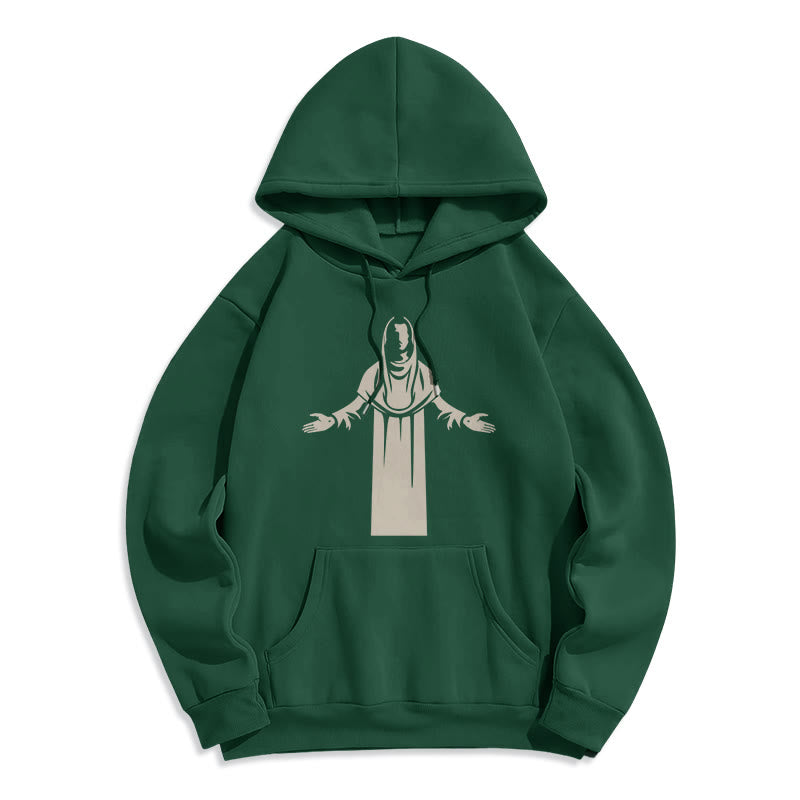Classic Style Saint Figure Hands Open Praying Fleece Lined Polyester Hoodie