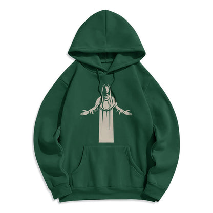 Classic Style Saint Figure Hands Open Praying Fleece Lined Polyester Hoodie