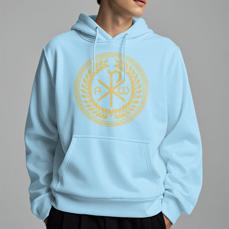 Classic Style Sacred Chi-rho Emblem Laurel Wreath Fleece Lined Polyester Hoodie