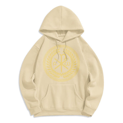 Classic Style Sacred Chi-rho Emblem Laurel Wreath Fleece Lined Polyester Hoodie