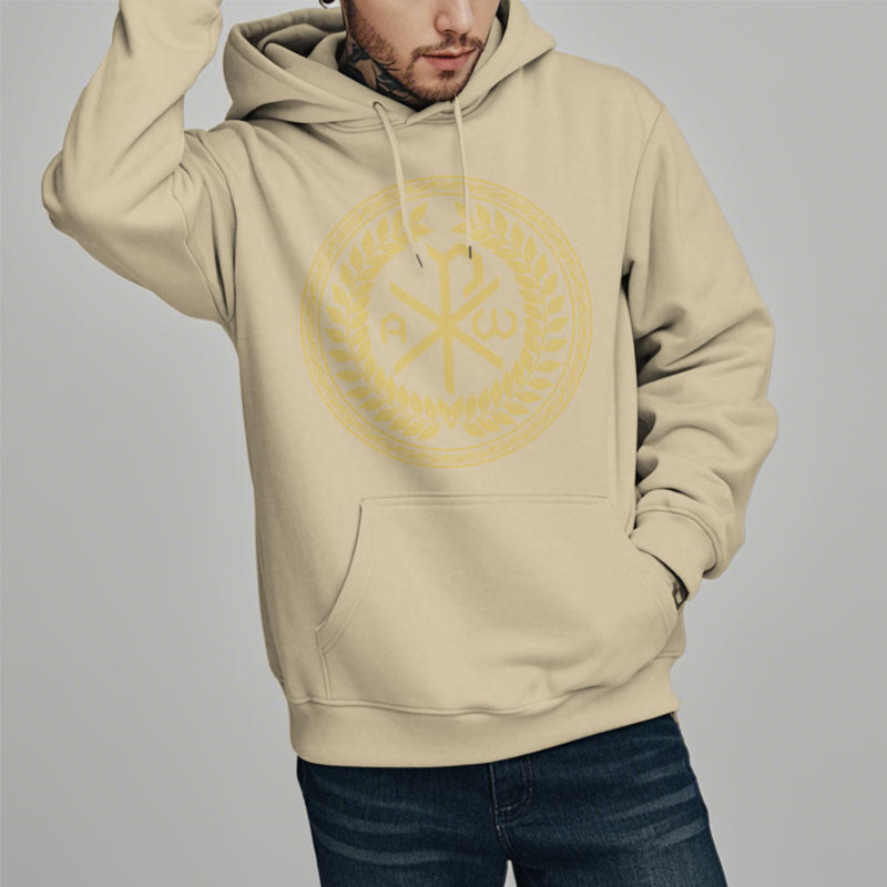 Classic Style Sacred Chi-rho Emblem Laurel Wreath Fleece Lined Polyester Hoodie