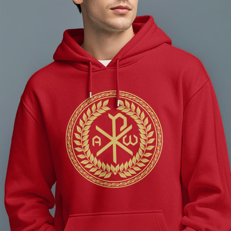 Classic Style Sacred Chi-rho Emblem Laurel Wreath Fleece Lined Polyester Hoodie