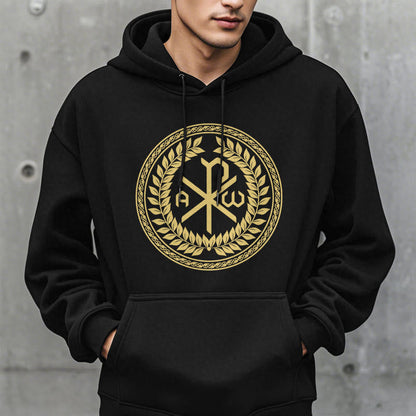 Classic Style Sacred Chi-rho Emblem Laurel Wreath Fleece Lined Polyester Hoodie