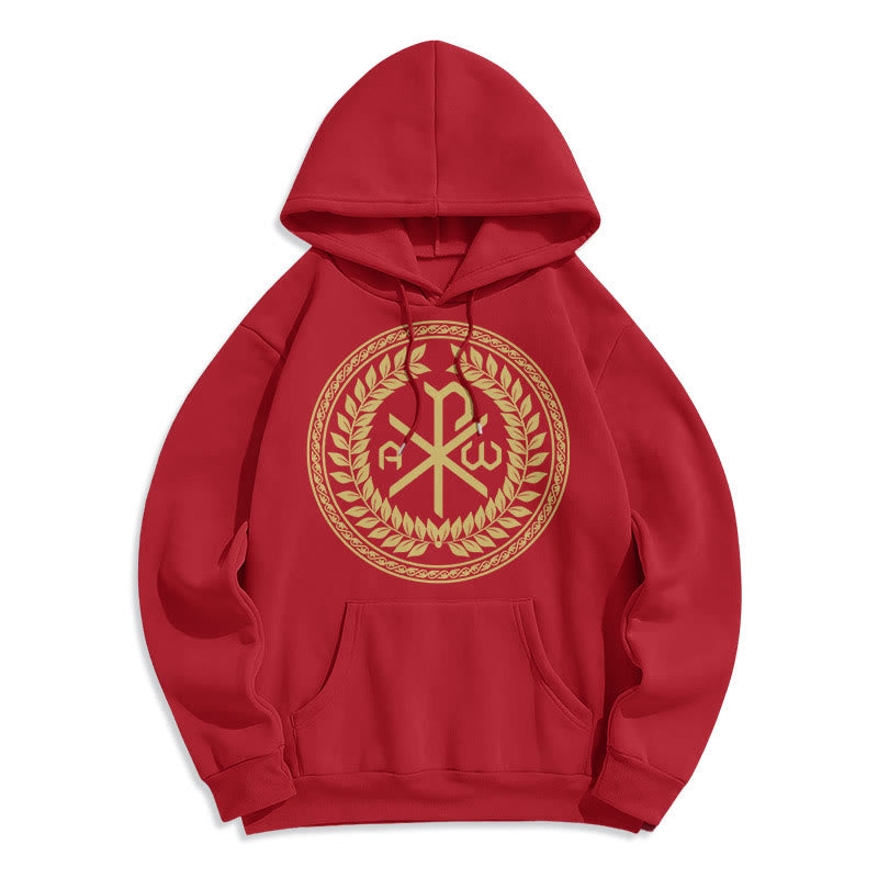 Classic Style Sacred Chi-rho Emblem Laurel Wreath Fleece Lined Polyester Hoodie