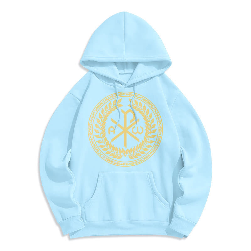 Classic Style Sacred Chi-rho Emblem Laurel Wreath Fleece Lined Polyester Hoodie