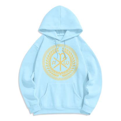 Classic Style Sacred Chi-rho Emblem Laurel Wreath Fleece Lined Polyester Hoodie