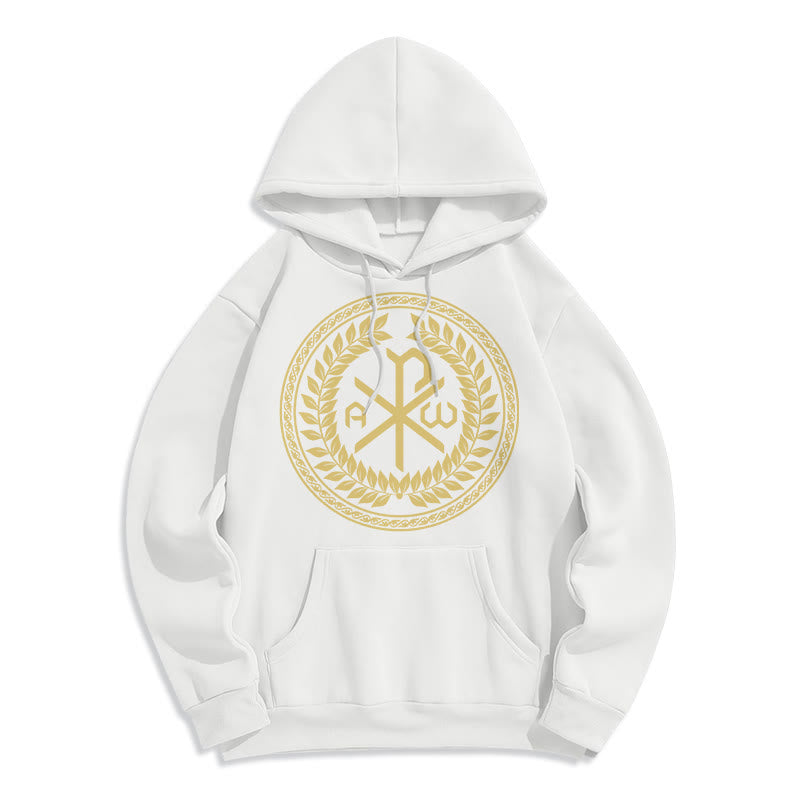 Classic Style Sacred Chi-rho Emblem Laurel Wreath Fleece Lined Polyester Hoodie