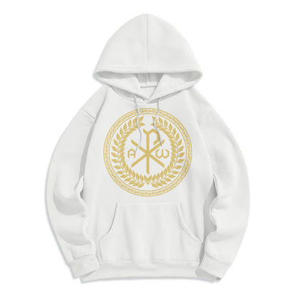 Classic Style Sacred Chi-rho Emblem Laurel Wreath Fleece Lined Polyester Hoodie