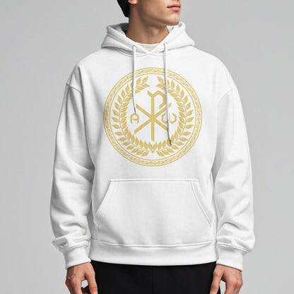 Classic Style Sacred Chi-rho Emblem Laurel Wreath Fleece Lined Polyester Hoodie