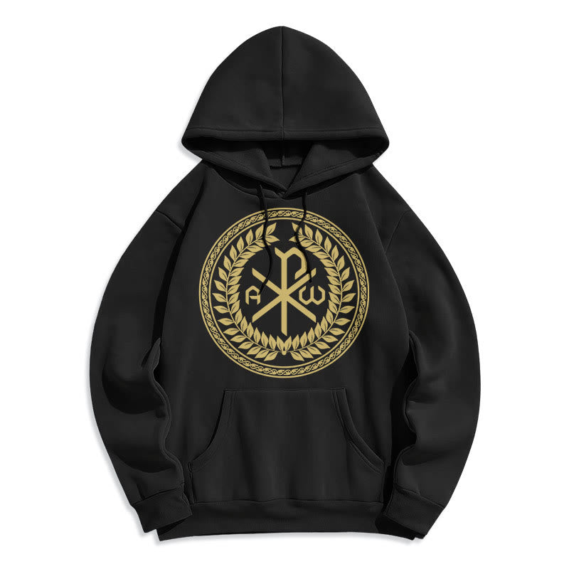 Classic Style Sacred Chi-rho Emblem Laurel Wreath Fleece Lined Polyester Hoodie