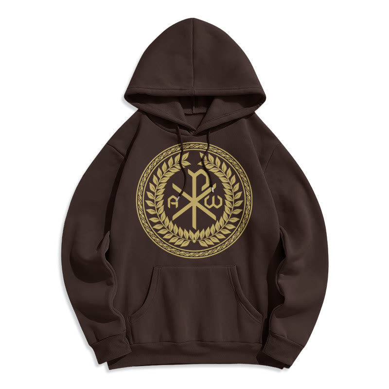 Classic Style Sacred Chi-rho Emblem Laurel Wreath Fleece Lined Polyester Hoodie