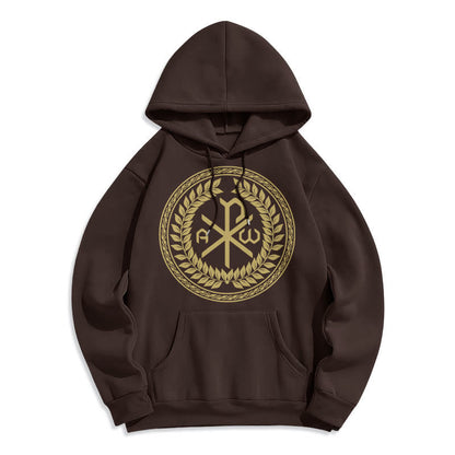Classic Style Sacred Chi-rho Emblem Laurel Wreath Fleece Lined Polyester Hoodie
