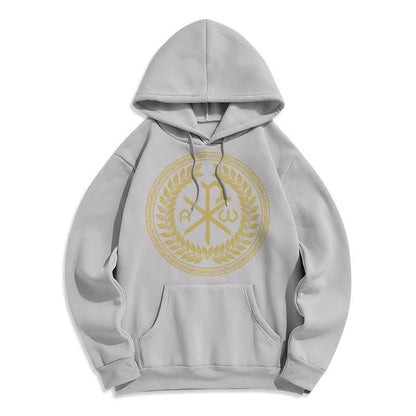 Classic Style Sacred Chi-rho Emblem Laurel Wreath Fleece Lined Polyester Hoodie