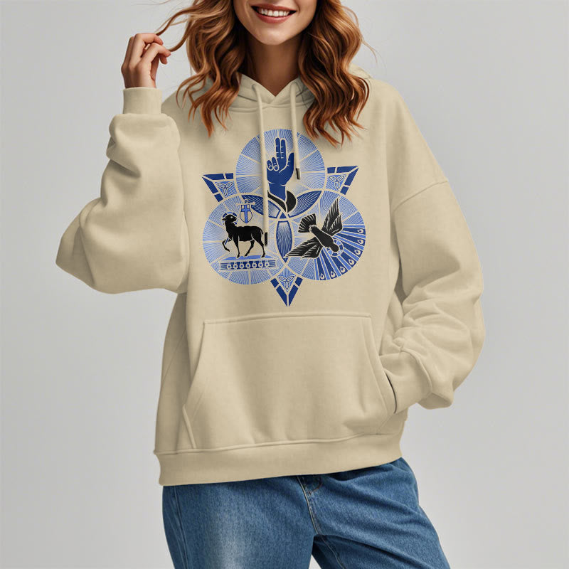 Modern Style St. Benedict Lamb Of God Dove Fleece Lined Polyester Hoodie